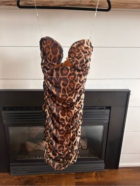 Ruched Leopard-Print Sweetheart Mini Dress - Brown